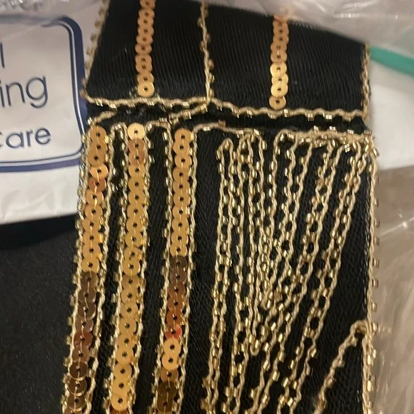 Elegant Black and Gold Embellished Dress 20s Flapper style Medium Great Gatsby - Picture 13 of 17